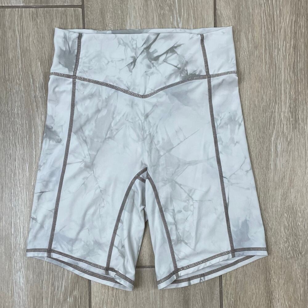 Balance Athletica Cloud II Rider Shorts Womens S Gray White Tie Dye Biker 8"